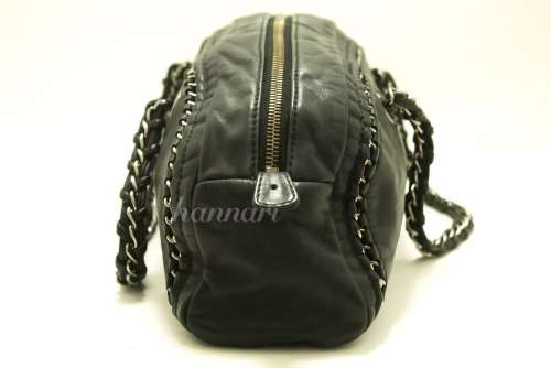Authentic CHANEL Luxury Line Chain Handbag Bag Black Lambskin Leather Silver f33